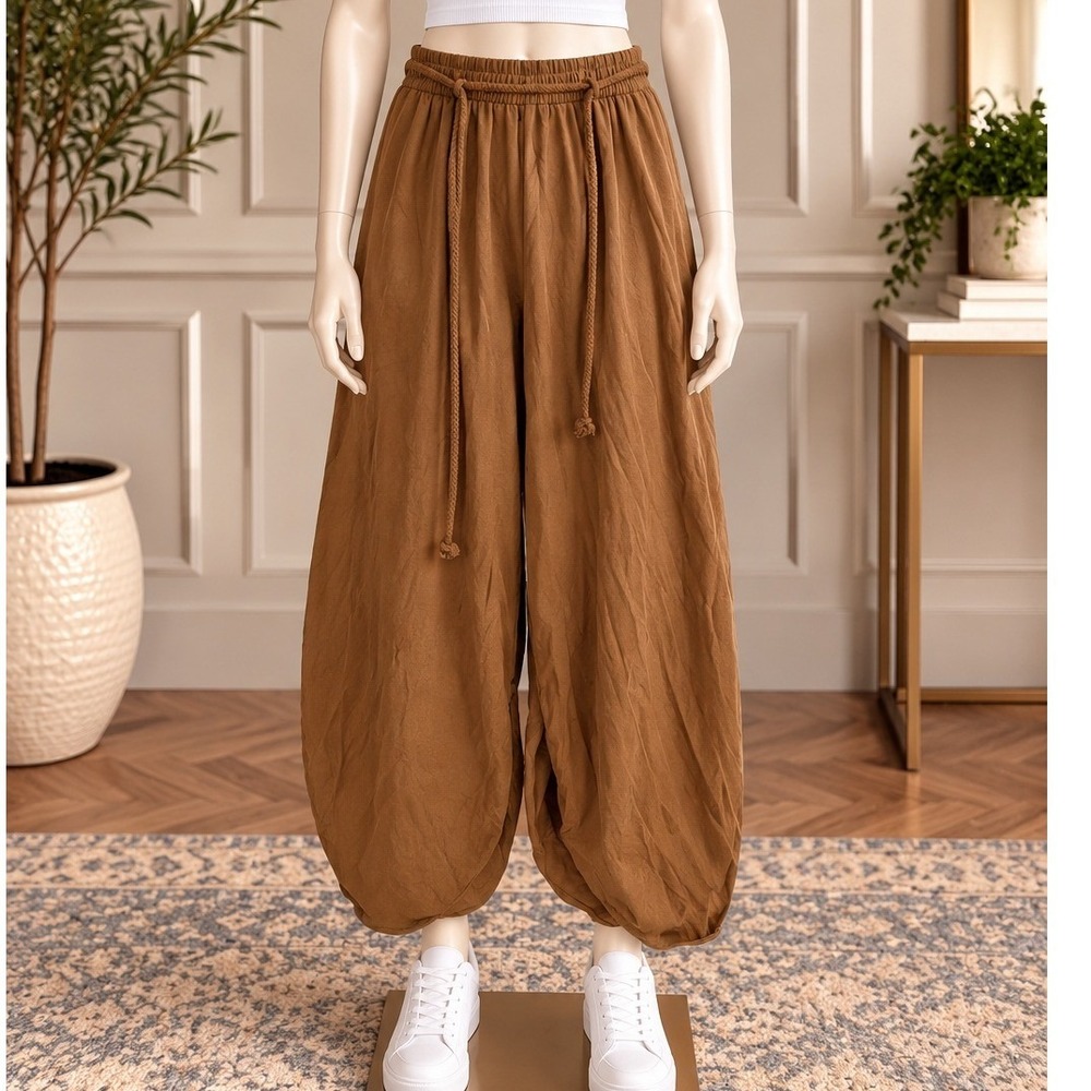 Zara Womens Pants Balloon Leg Elastic Waist Brown Solid Size Medium
